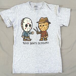 a nightmare on elm street Freddy And Jason Rock Beats Scissors Tshirt Size Small